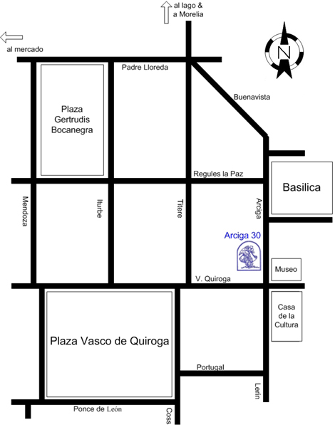 Mapa de ubicacion de Galerias del Arcangel en Patzcuaro.